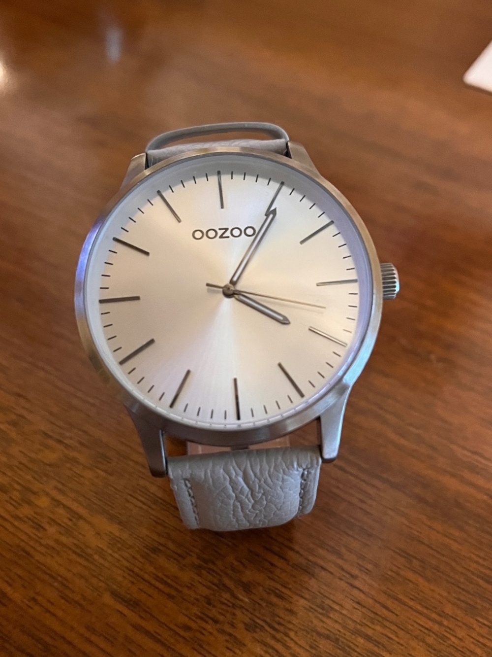 Men's OOZOO brand oversized watch timepiece with grey leather strap